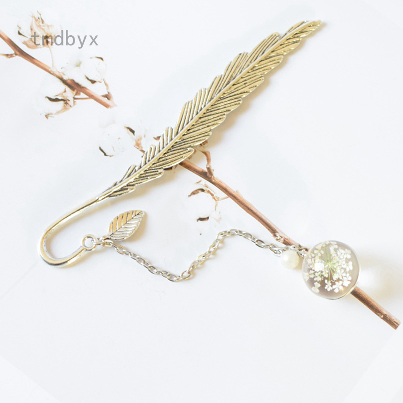 Thẻ đánh dấu sách bằng kim loại hình lông vũ phong cách Trung Hoa