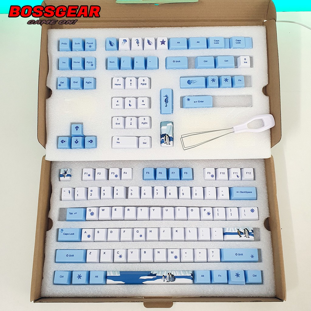 Bộ Keycaps Antarctic Penguins PBT 122 phím OEM profile chim cánh cụt nam cực ( Lắp được cho layout 65,66,68,... )