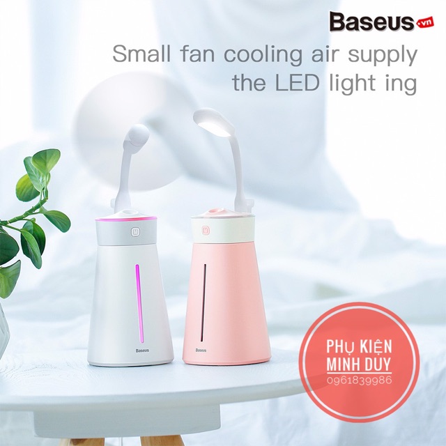 Máy phun sương, tạo ẩm, lọc không khí Baseus Slim Waist humidifier (380ml, USB 5V tặng quạt USB và đèn led USB)