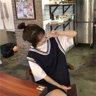 Set đầm suông viền kèm pull trắng