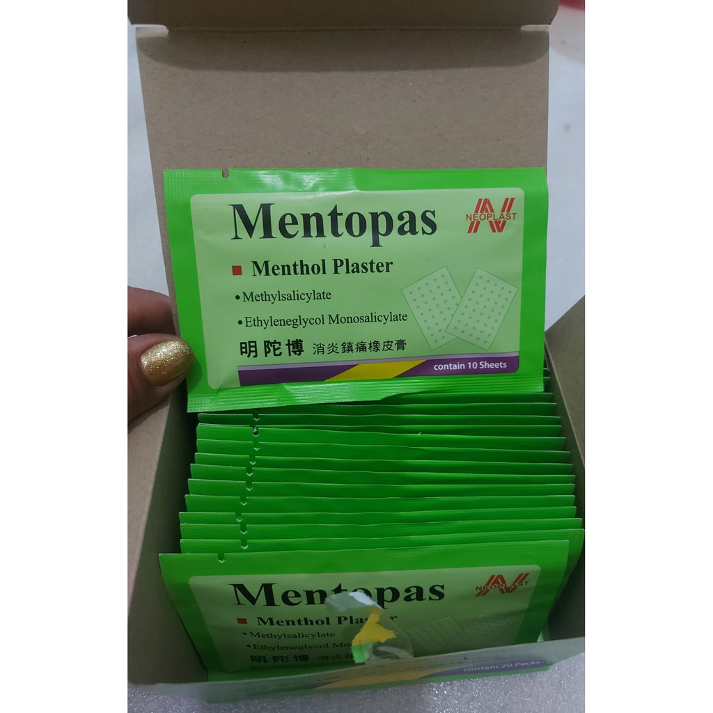 Miếng dán Mentopas 1 hộp 20 gói , 1 gói 10 miếng dán