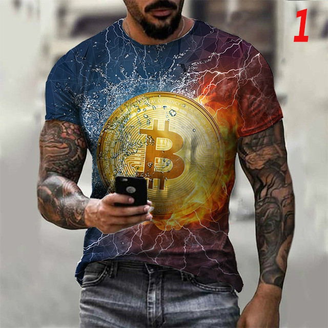 Áo thun nam ngắn tay in hình Bitcoin 3D