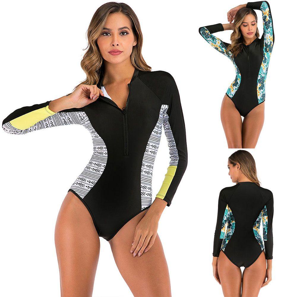 SHOUKEY Đồ Bơi Một Mảnh In Hoa Có Khóa Kéo Trước