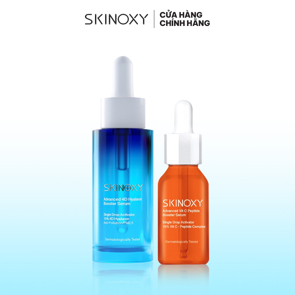 Bộ Đôi Dưỡng Ẩm , Sáng Da 15% Booster Skinoxy Advanced Vit C Peptide 9Ml + 4D Hyaluron 30Ml