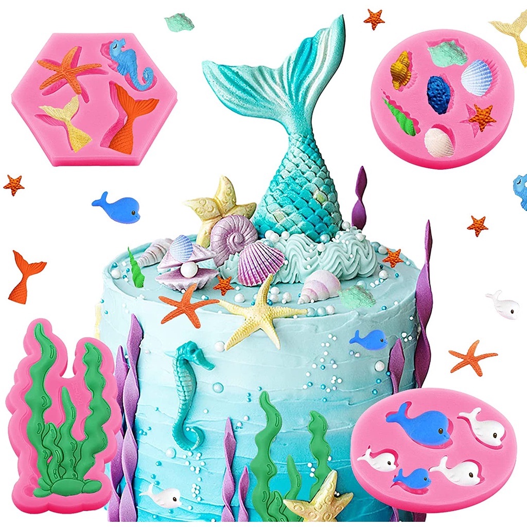 Khuôn Silicone Tạo Hình Trang Trí Bánh Hình Sinh Vật Biển 3D