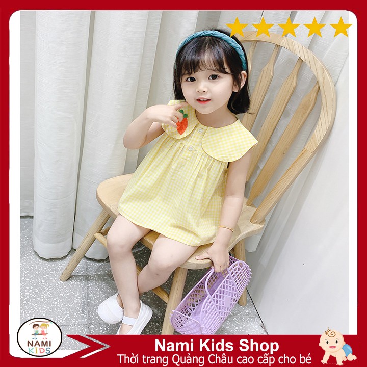 Bộ quần áo bé gái họa tiết caro cổ bèo siêu đáng yêu