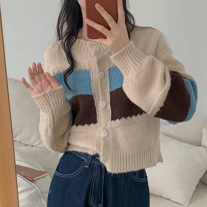 Áo Khoác Cardigan Tay Dài Phối Nút Hình Trái Tim Phong Cách Hàn Quốc Cho Nữ
