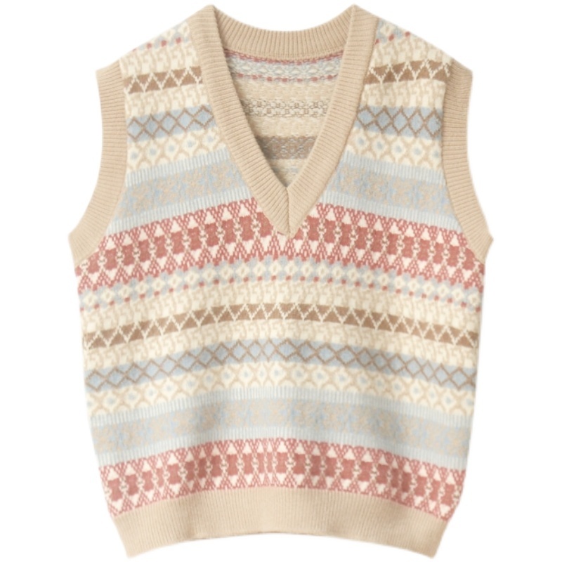 Áo gile len nữ Hàn Quốc phối màu họa tiết dễ thương phong cách thời trang dành cho nữ M59HD | BigBuy360 - bigbuy360.vn