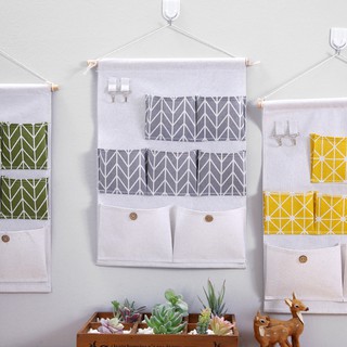 Túi Vải Treo Tường 7 Ngăn SEVEN DECOR Chất Liệu Vải Bố Dày Có Hoạt Tiết Kèm Thanh Gỗ