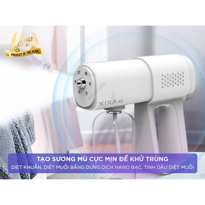 Súng Phun Khử Khuẩn Nano K5 Pro Sạc Cổng Type-C, Máy Xịt Khử Khuẩn Môi Trường Tia UV Cực Tím Cầm Tay Dạng Phun Sương