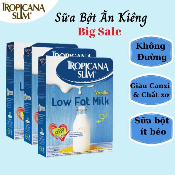 Combo 3 Hộp Sữa Bột Ăn Kiêng Không Đường Ít Béo Giầu Canxi Tropicana Slim Dành Cho Người Ăn Kiêng Hoặc Tiểu Đường