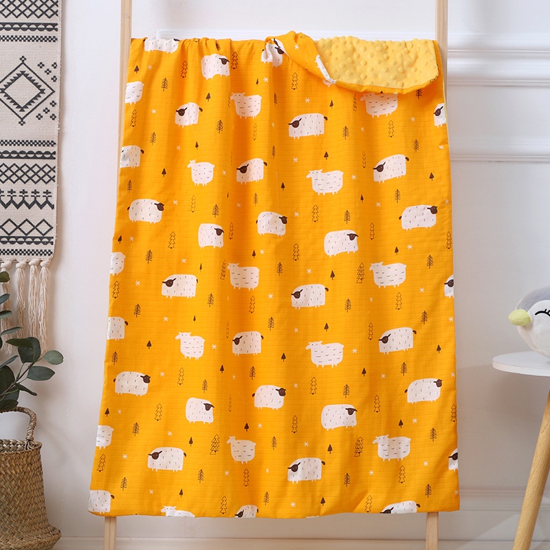 Chăn xô muslin mix nhung bi 4 mùa cho bé Thị Nắng Store, Chăn kích thước 70x110cm cho bé sơ sinh