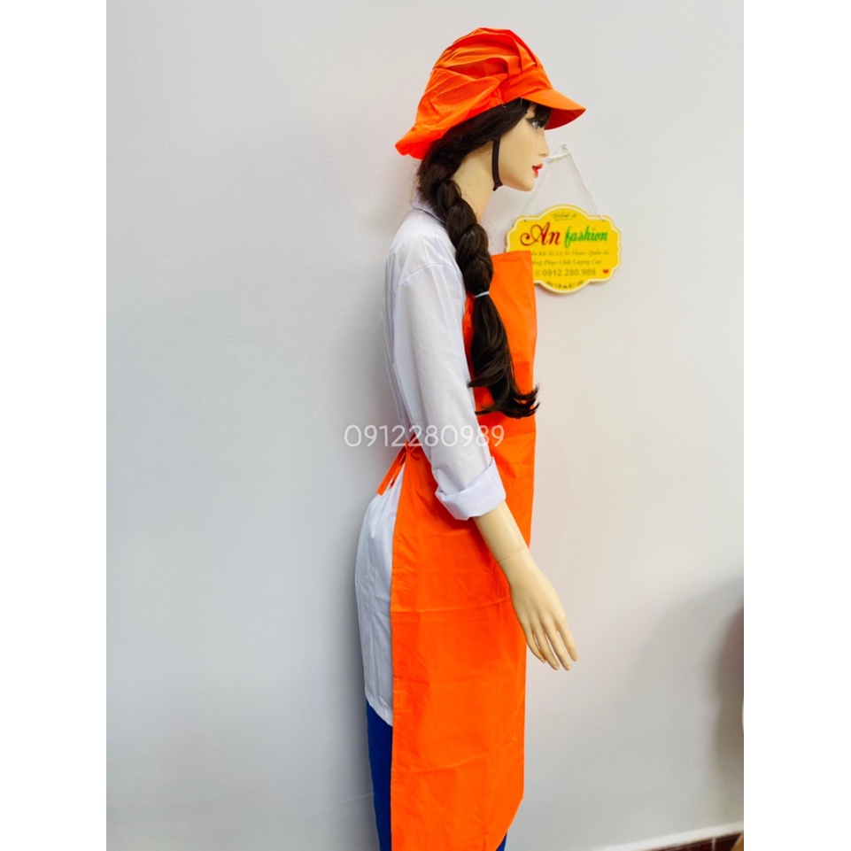 Tạp dề yếm chống thấm nước màu cam, tạp dề thủy sản _ Hình chụp thật