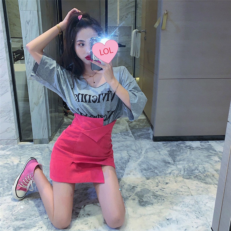Summer suit women's 2021 new Korean version loose blouse + irregular skirt leisure fashion two-piece set
