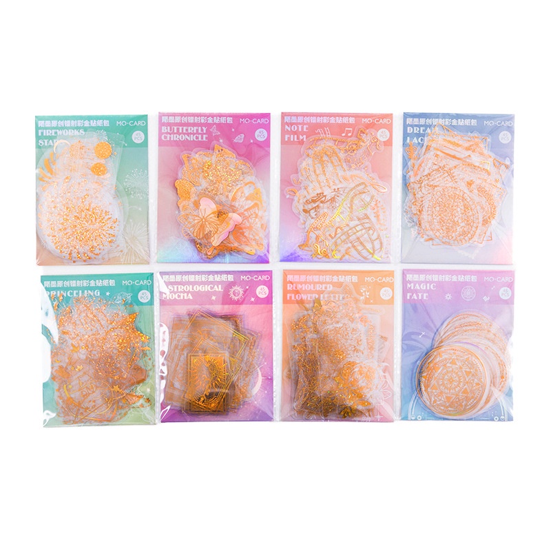 Set 45 Miếng Dán PET Màu Vàng Đồng Họa Tiết Hoa Ngôi Sao Mặt Trăng Vintage Trang Trí Sổ Tay Thẻ