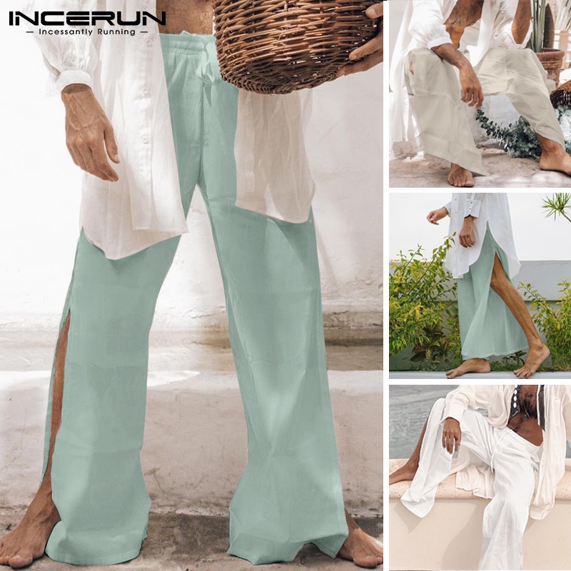 Quần Baggy INCERUN dây rút xẻ tà bên hông lưng cao hợp thời trang cho nam