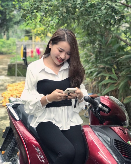 Áo sơ mi tay bồng phối đen trắng hàng Quảng Châu
