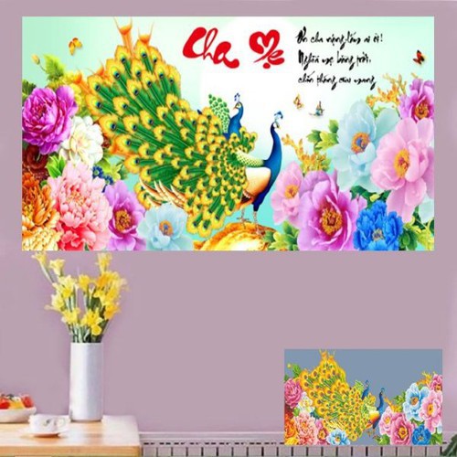 Tranh đính đá Cha Mẹ KT:105×50 cm