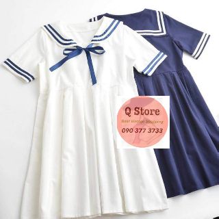 Đầm Babydoll thủy thủ cổ nơ