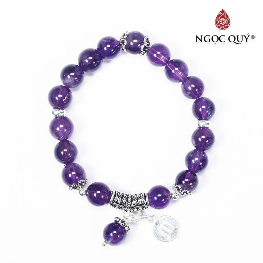 Vòng tay TA tím charm bạc cung hoàng đạo - Ngọc Quý