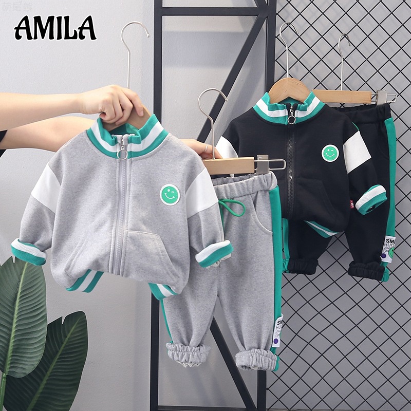 Bộ đồ thể thao AMILA dài tay cổ đứng có khoá kéo thời trang cho bé trai