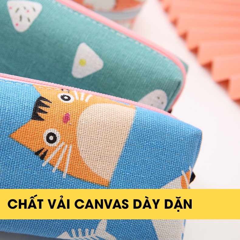 Bóp viết vải canvas họa tiết Dễ thương cao cấp - HB03