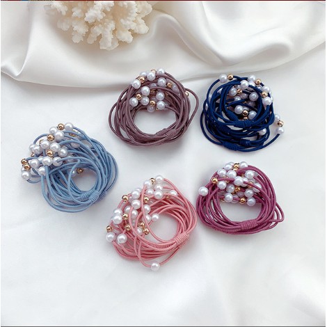 set 3 dây buộc tóc lồng hạt châu nhân tạo siêu chắc siêu tiện dụng cho bạn gái