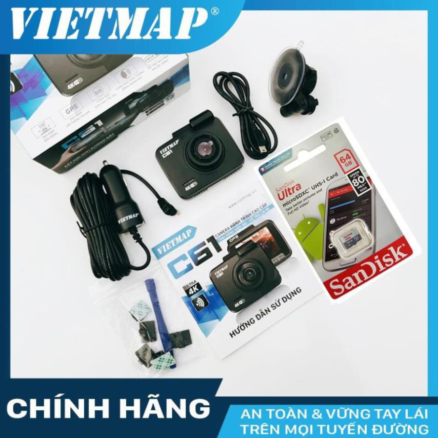 Camera hành trình VIETMAP C61 Pro  cho xe ô tô kèm thẻ nhớ 32G, 64G, 128GB