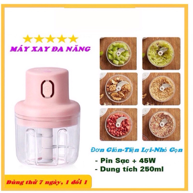 Máy xay Mini Sạc Điện, Xay Thịt Ớt Hành Tỏi Rau Củ Quả