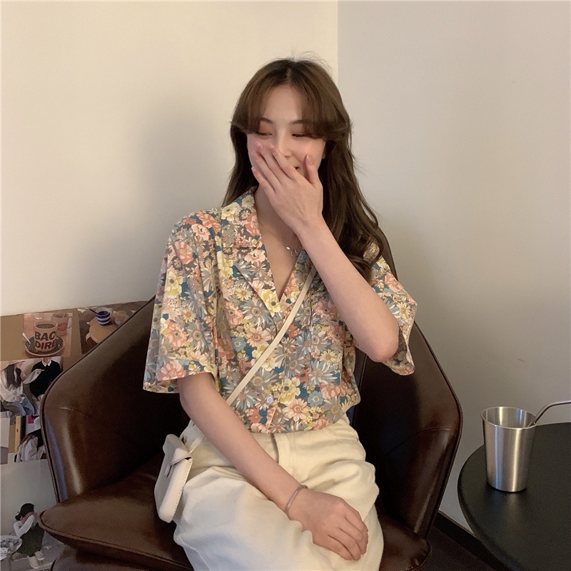 Áo Sơ Mi Ngắn Tay In Hoa Phong Cách Retro Mùa Hè Mới Dành Cho Nữ