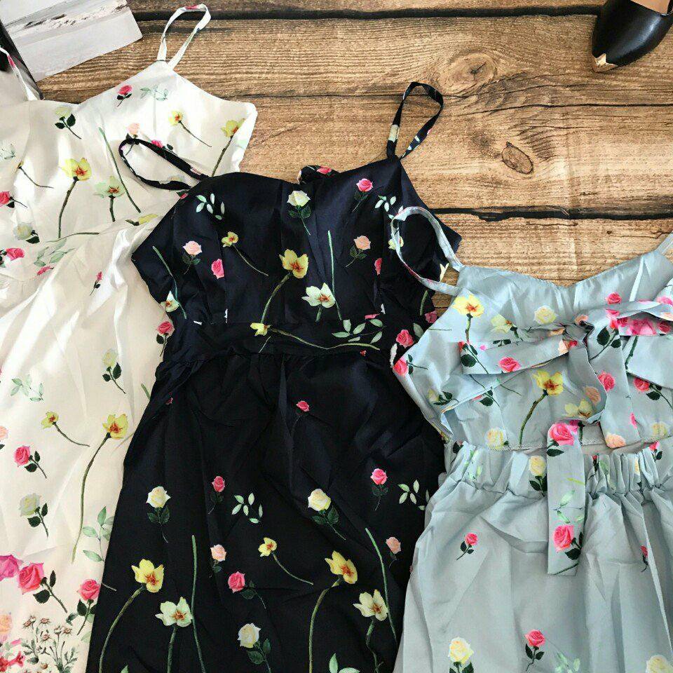 Đầm maxi hoa cột nơ lưng