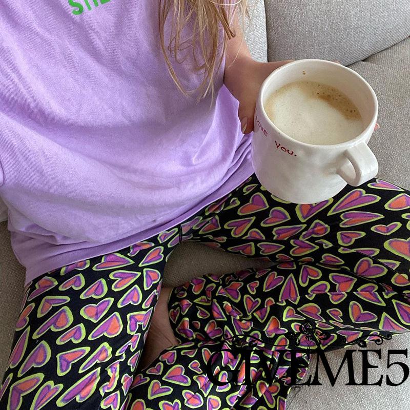 Quần Dài Ống Loe Lưng Cao In Họa Tiết Trái Tim Thời Trang Cho Nữ