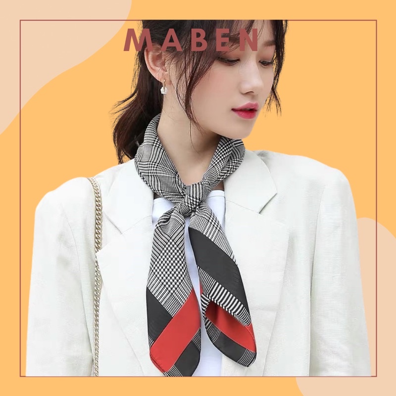 Khăn lụa vuông 70x70 turban quàng cổ,áo khăn yếm bandana thời trang đội đầu kẻ caro- Maben