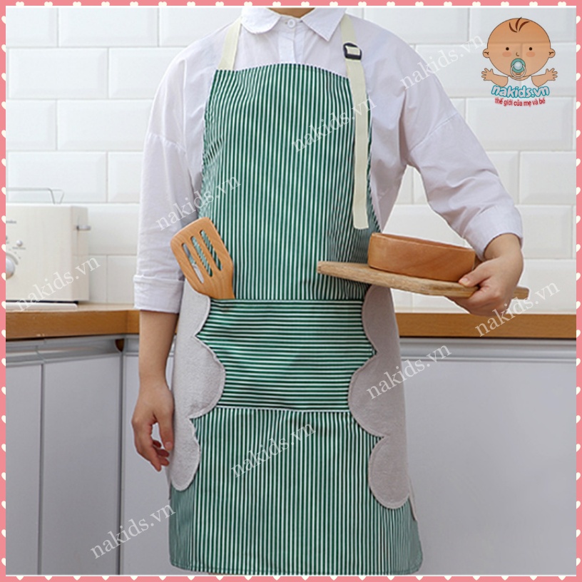 Tạp Dề Chống Bám Bẩn Có Túi Đựng Và Khăn Lau Tay Hoa Cúc 2 Bên