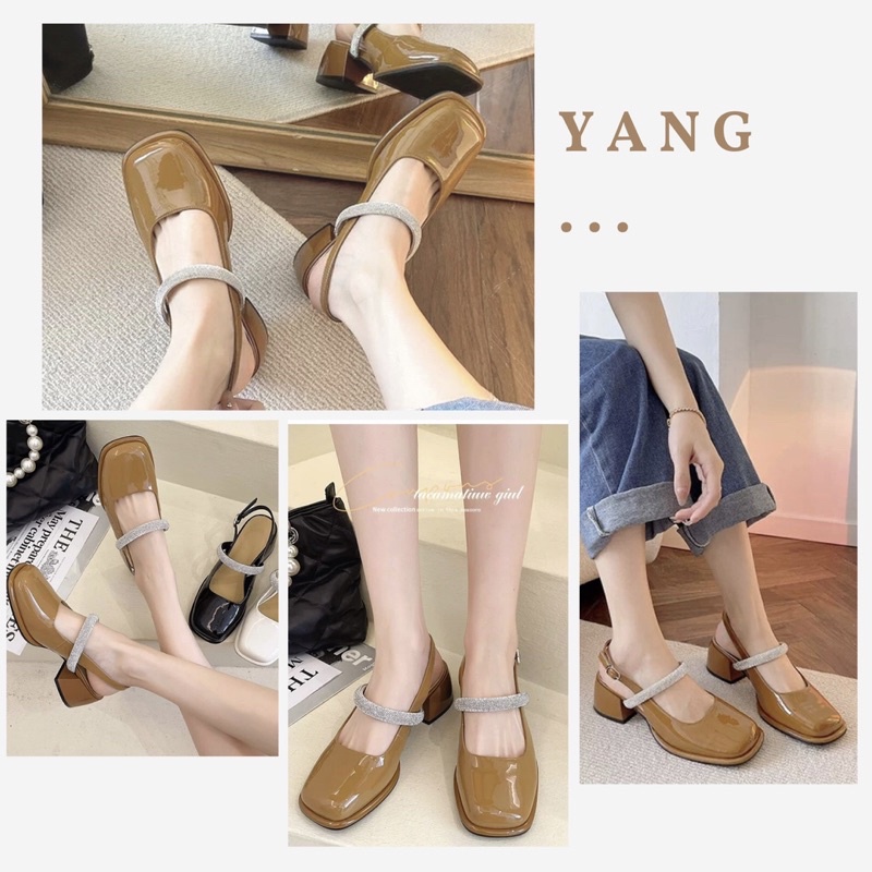 Giày búp bê quai ngang hở gót, giày cao gót 3p 5p đính đá tiểu thư