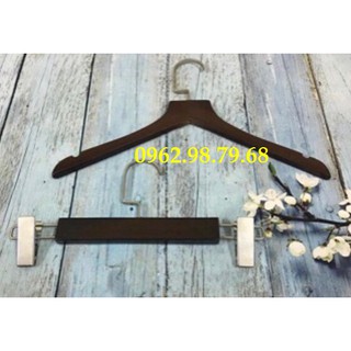 Móc Áo 10 Chiếc và Kẹp Quần 10 Chiếc Gỗ Nâu Treo Quần Áo Nữ