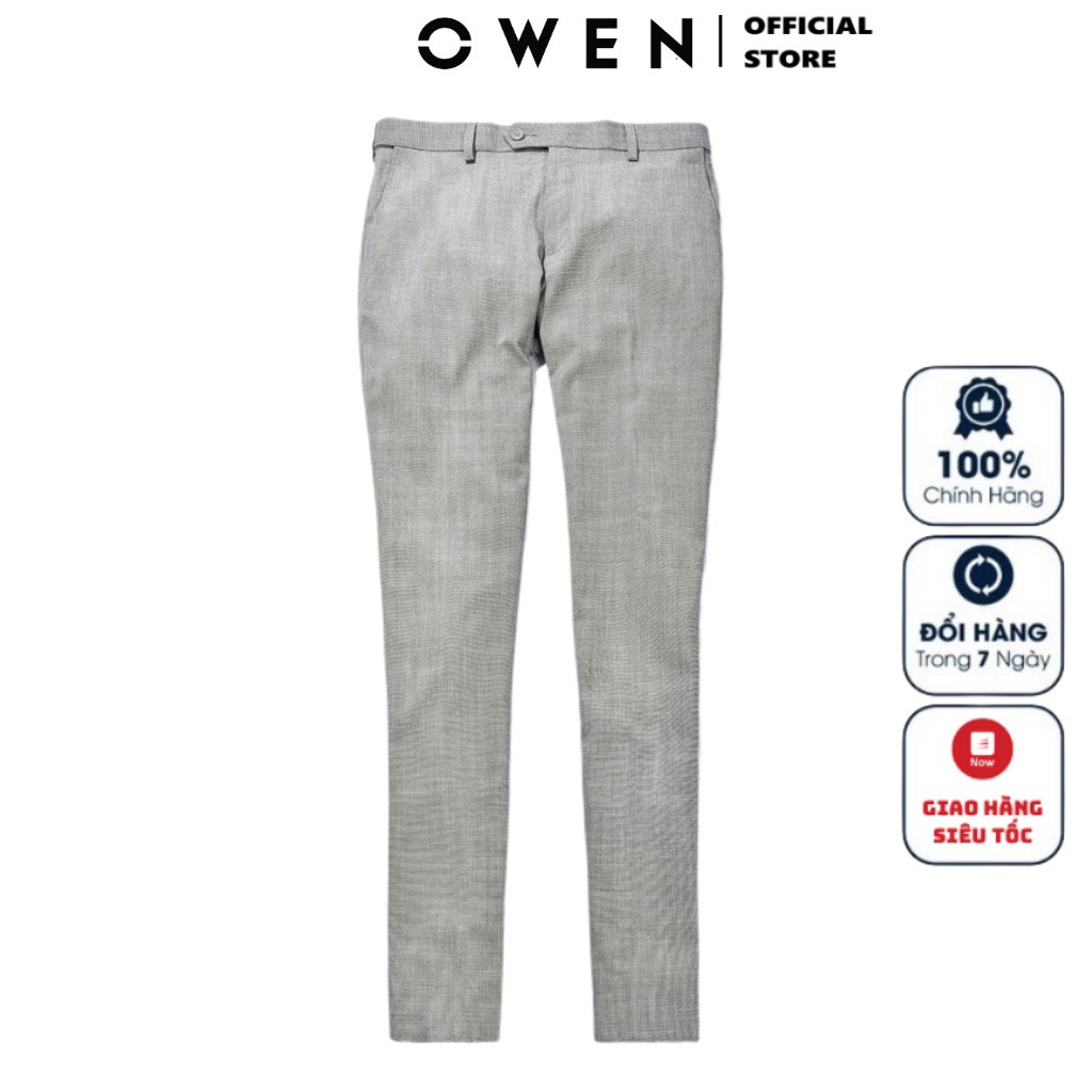 Quần Tây Nam Owen QST22418 Quần Âu Nam Dáng Slim Fit Cạp Tăng Đơ Màu Ghi Sáng Dệt Xước