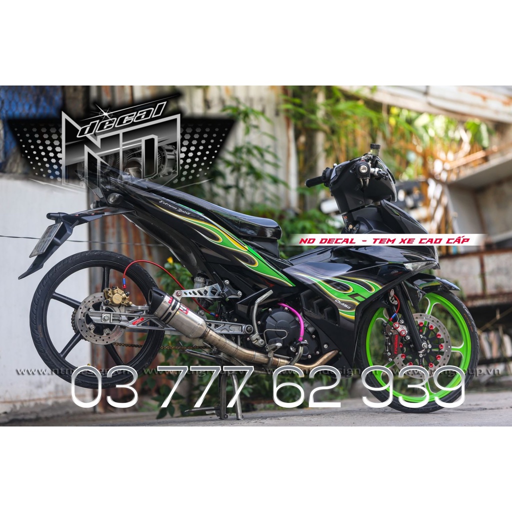 Tem Exciter 150 mẫu lửa Xanh lá - TEM RỜI - không bay màu - phối màu theo ý khách hàng