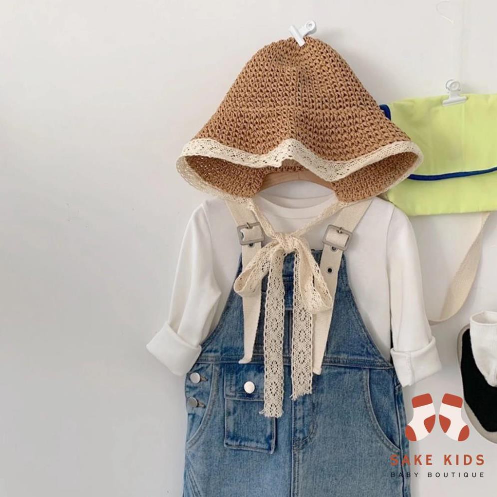 Mũ cói cho bé gái - Mũ cói đi biển cho bé từ 1-8 tuổi, có dây buộc xinh xắn dễ thương kiểu dáng Hàn Quốc MC01