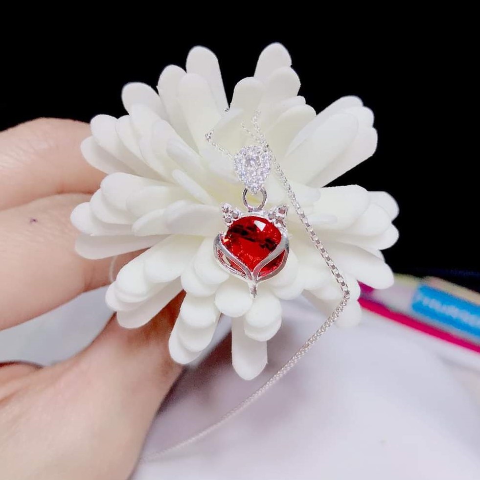 Dây chuyền bạc nữ mặt hồ ly gắn đá phong thủy, Vòng cổ Evasilver chất liệu bạc ý cao cấp