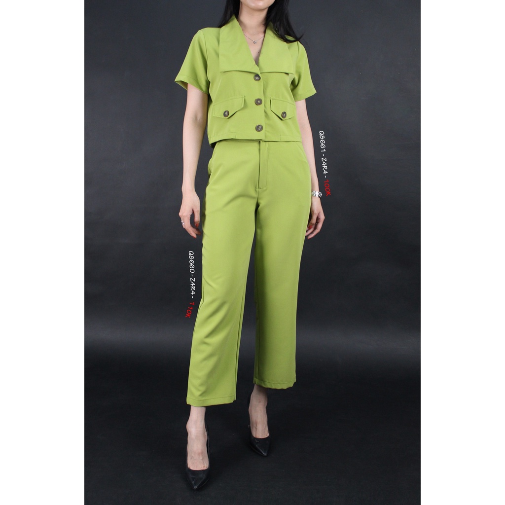 Q8660 (Q8661) - Quần ống suông Z4ra lưng thun, trơn & Áo vest croptop Zara tay ngắn, trơn