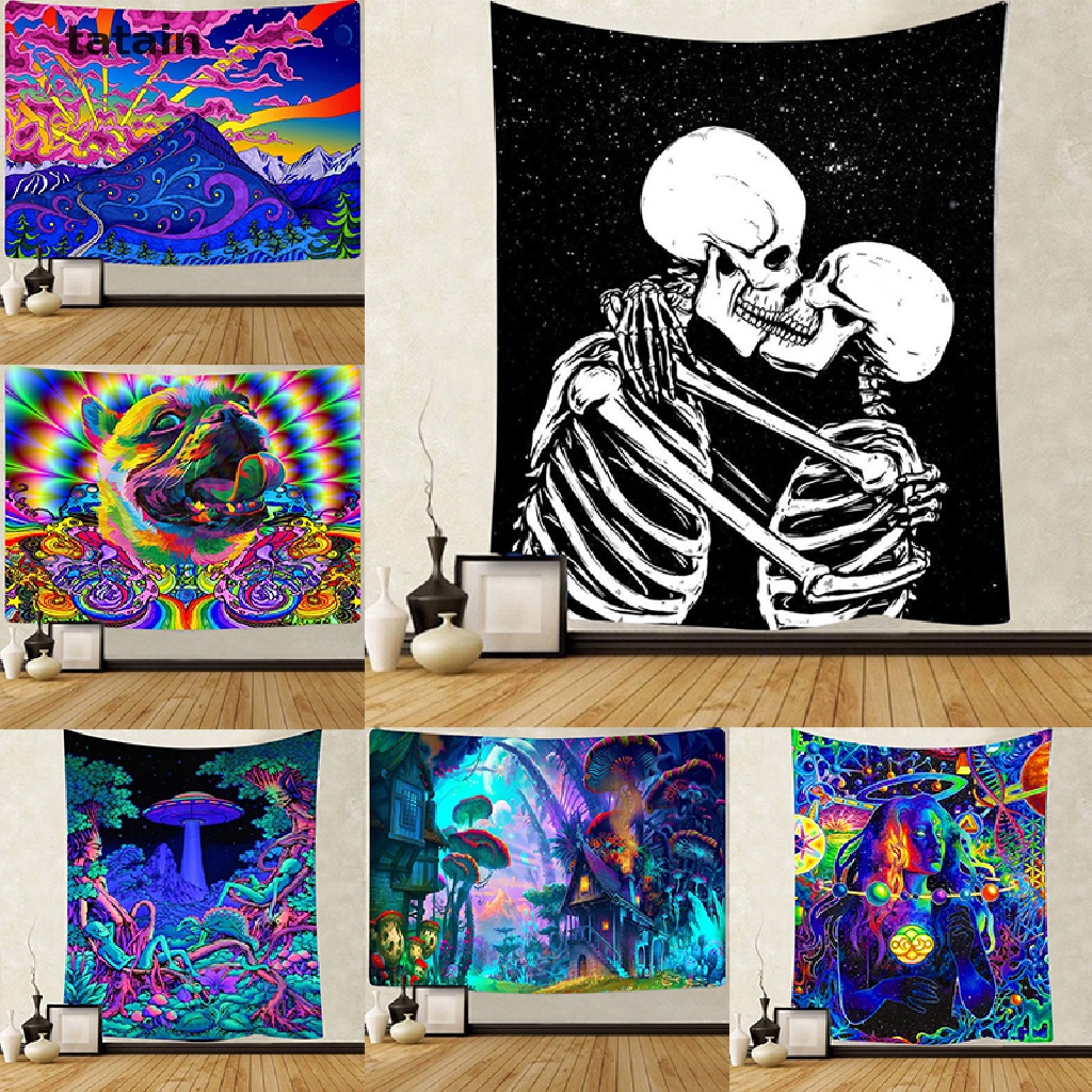 [TAT] Hippie Hanging Wall Tapestry, Colorful Bohemian Psychedelic Blanket home decor  CVX