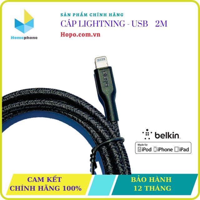 Cáp Belkin Playa Lightning To USB-A Sợi Kevlar Siêu Bền. Hỗ Trợ Sạc Nhanh. Đạt Chứng Nhận MFi Của Apple