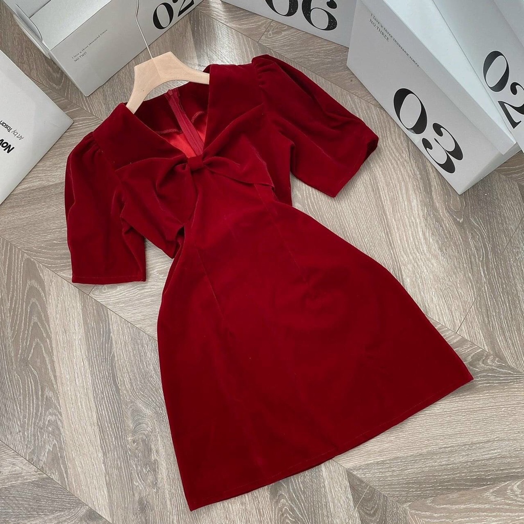 Đầm Đỏ Nữ, Váy Nữ Cổ V Xoắn Ngực Tay Phồng Ngắn Đầm Dáng A Chất Nhung Mềm Mịn Thời Trang Chanh Xả Phong Cách Đơn Giản, K | BigBuy360 - bigbuy360.vn