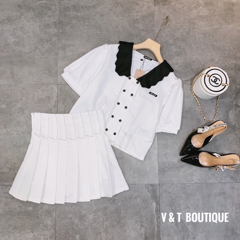 Set Miu miu cổ viền bèo