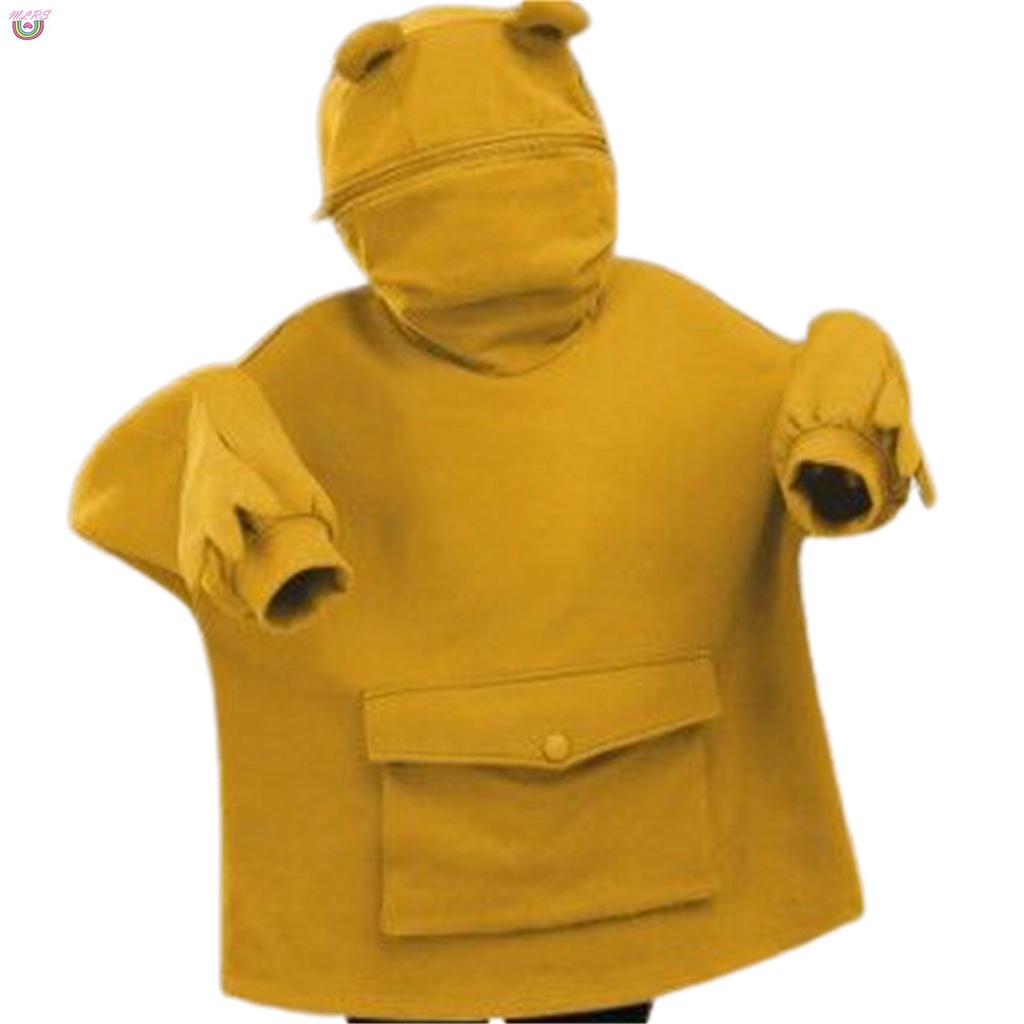 Áo hoodie nỉ chui đầu phối khóa kéo dáng rộng cỡ lớn hình ếch có túi to giữ ấm mùa đông cho tuổi teen