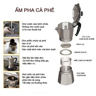 Ấm, bình pha cà phê moka espresso tại nhà 6 cup. Phin pha cà phê. Loại inox 300ML. BH 1 tháng