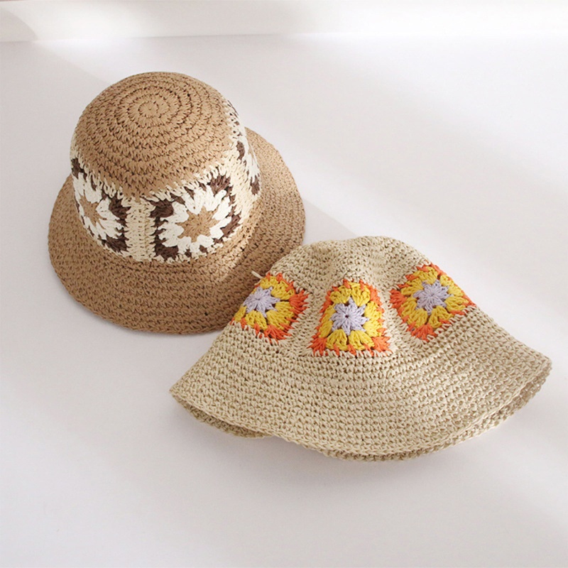 Nón Tai Bèo Đan Len Vành Rộng Thoáng Khí Họa Tiết Hoa Hướng Dương Phong Cách Boho Dành Cho Nữ