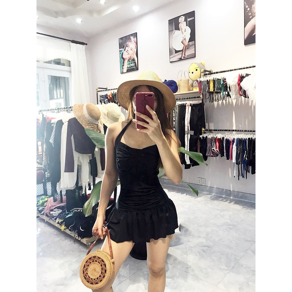 Bikini liền một mảnh vây cá đẹp mặc đi biển đi bơi Đen và đỏ tặng kèm mút lót ngực tiện lợi LM039