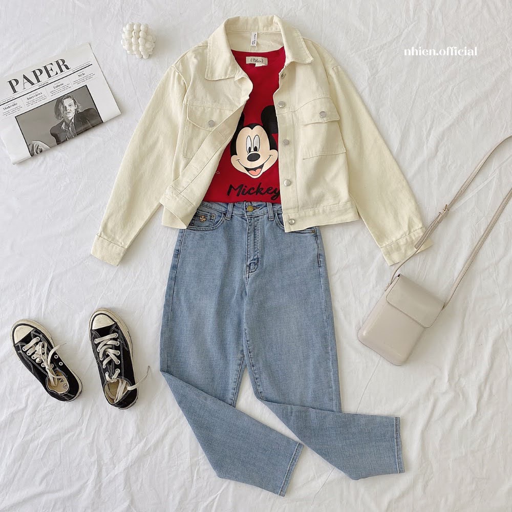Áo thun nữ form suông in hình Mickey mouse Nhienvintage_BT31